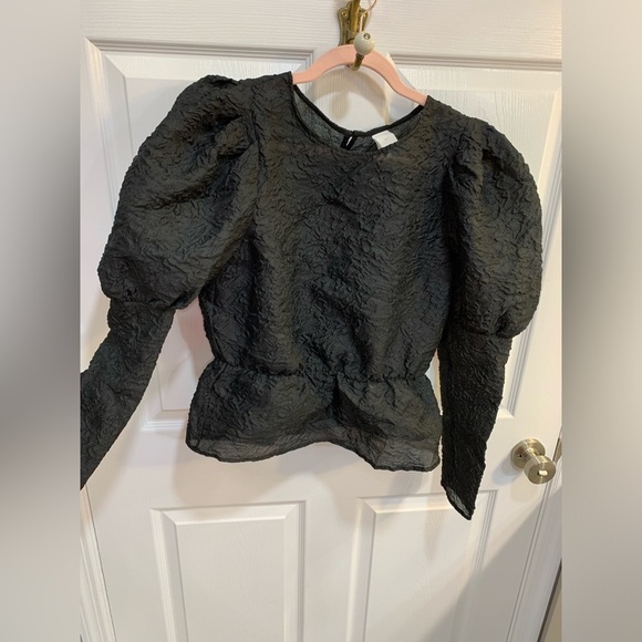 H&M black puffy sleeve blouse top size small - Picture 5 of 7